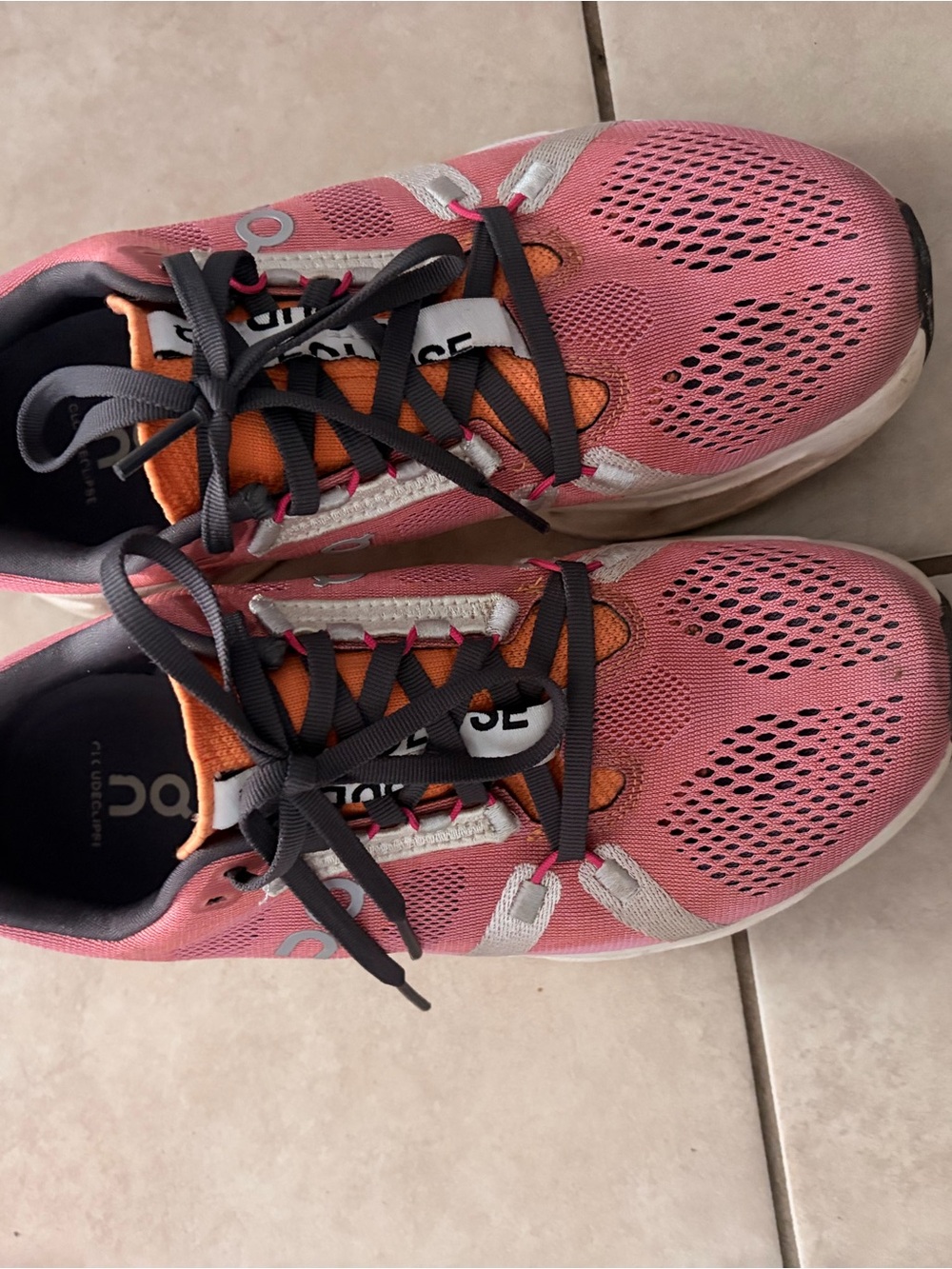 On Running Women’s Coral-Pink Mesh Running Shoes with Orange Tongue
